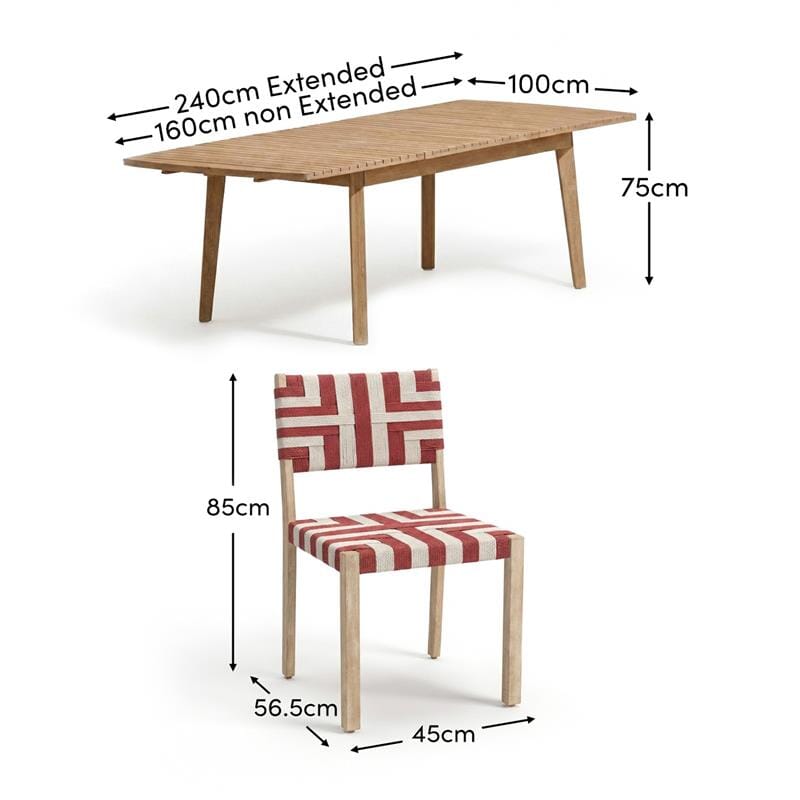 Saffron 6 Seater Extending Wooden Garden Dining Set with Saffron Paprika/Beige Chairs - Laura James