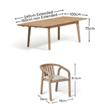 Saffron 6 Seater Extending Wooden Garden Dining Set with Shiro Chairs - Laura James