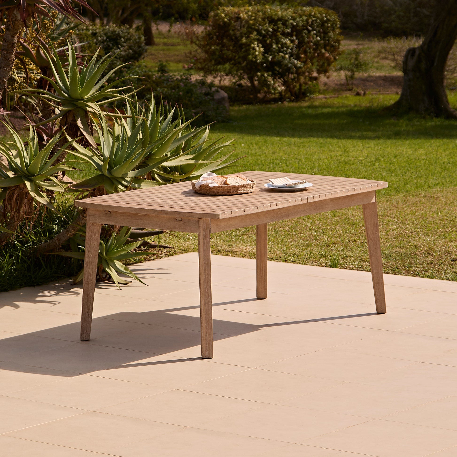 Saffron 8 Seater Extending Garden Dining Table - Brushed Light Acacia - Laura James