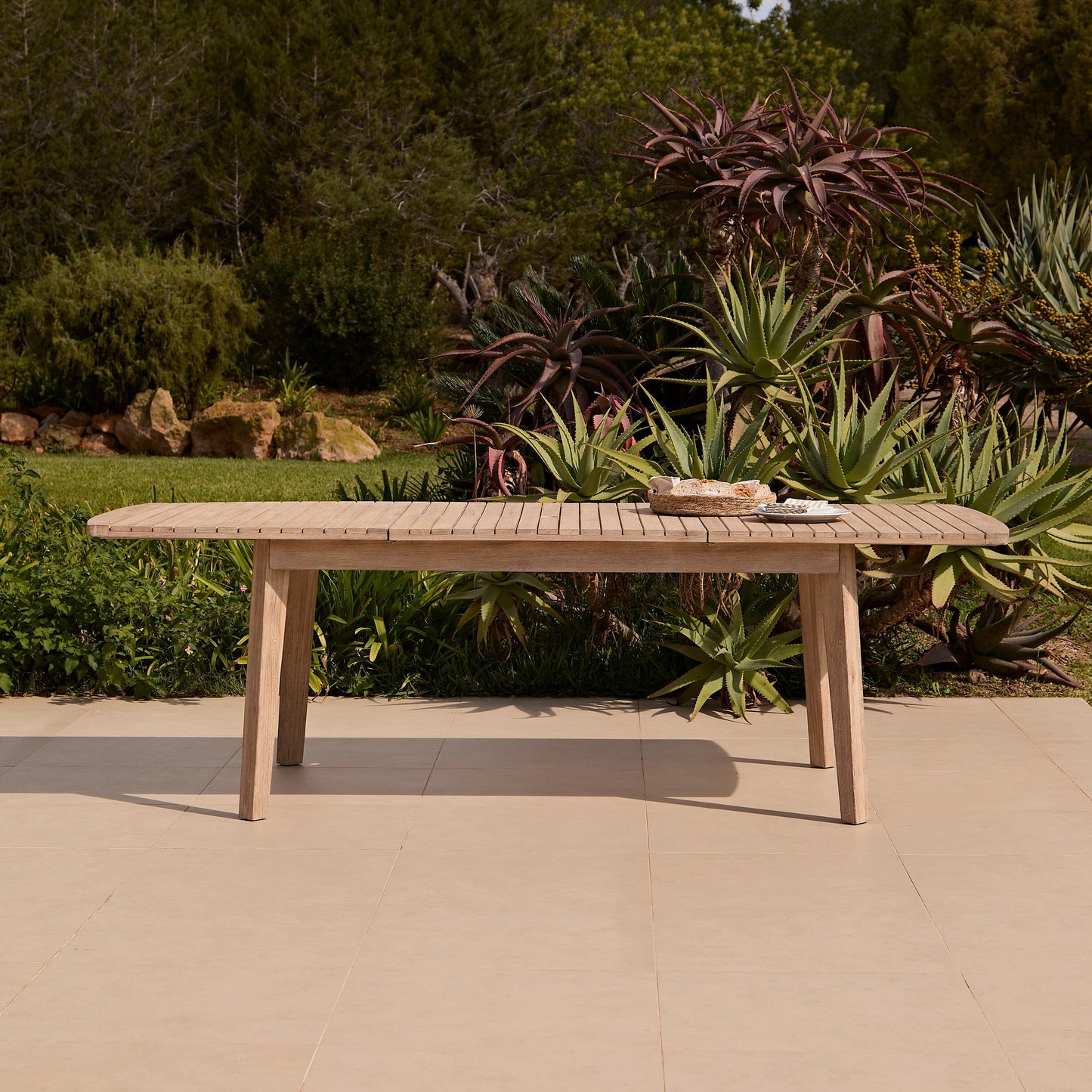 Saffron 8 Seater Extending Garden Dining Table - Brushed Light Acacia - Laura James