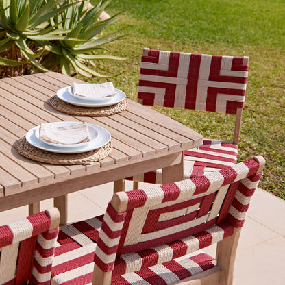 Saffron 6 Seater Extending Wooden Garden Dining Set with Saffron Paprika/Beige Chairs - Laura James