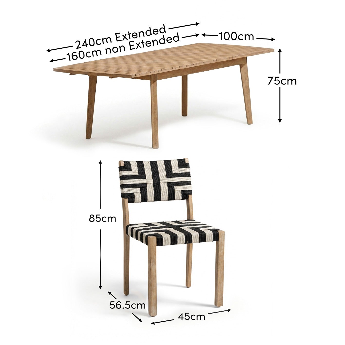 Saffron 6 Seater Extending Wooden Garden Dining Set with Saffron Black/Beige Chairs - Laura James
