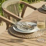 Saffron 6 Seater Extending Wooden Garden Dining Set with Shiro Green Rope Chairs - Laura James