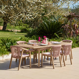 Saffron 6 Seater Extending Wooden Garden Dining Set with Shiro Pink Rope Chairs - Laura James