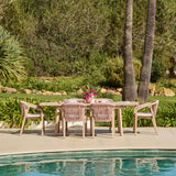 Saffron 6 Seater Extending Wooden Garden Dining Set with Shiro Pink Rope Chairs - Laura James