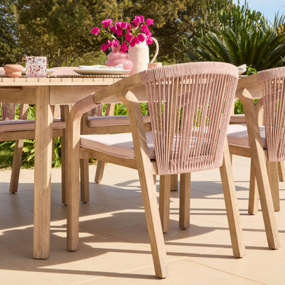 Saffron 6 Seater Extending Wooden Garden Dining Set with Shiro Pink Rope Chairs - Laura James