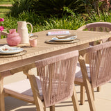 Saffron 6 Seater Extending Wooden Garden Dining Set with Shiro Pink Rope Chairs - Laura James