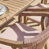 Saffron 6 Seater Extending Wooden Garden Dining Set with Shiro Pink Rope Chairs - Laura James