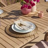 Saffron 6 Seater Extending Wooden Garden Dining Set with Shiro Pink Rope Chairs - Laura James