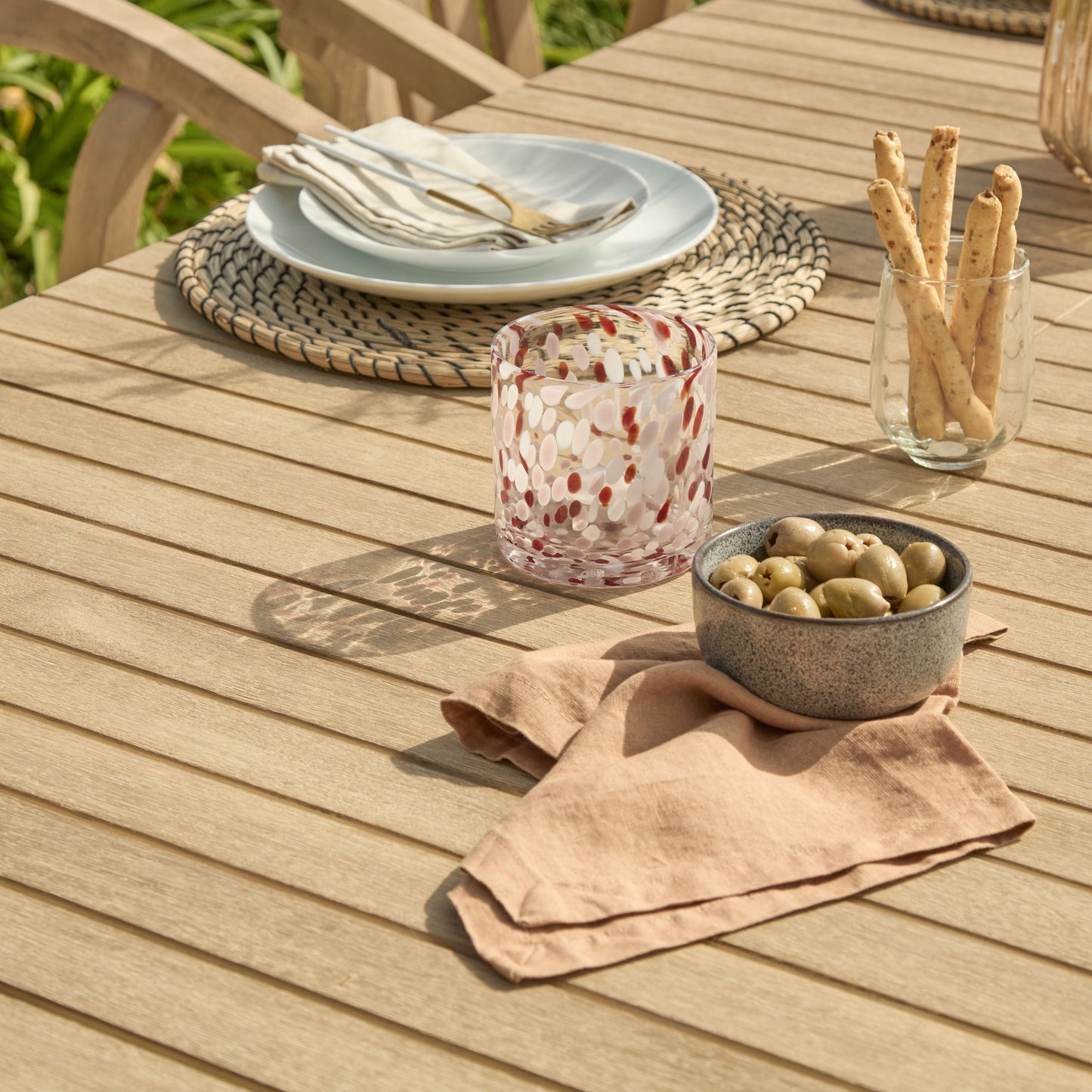 Saffron 6 Seater Extending Wooden Garden Dining Set with Shiro Chairs - Laura James