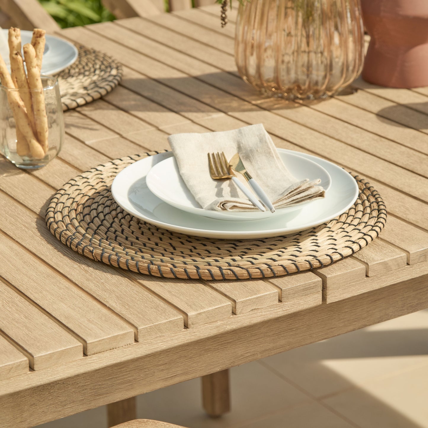 Saffron 6 Seater Extending Wooden Garden Dining Set with Shiro Chairs - Laura James