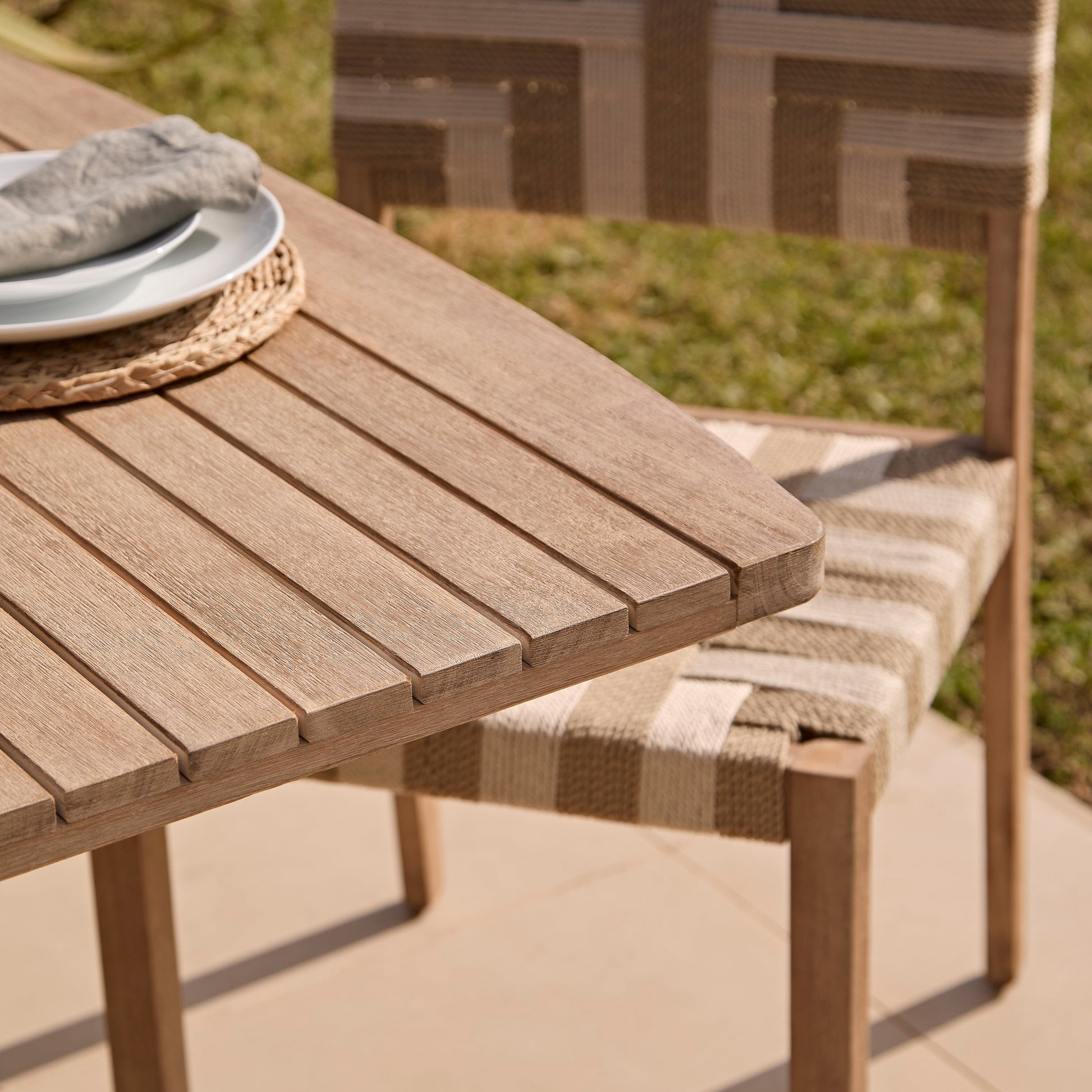 Saffron 6 Seater Extending Wooden Garden Dining Set with Saffron Natural/Beige Chairs - Laura James
