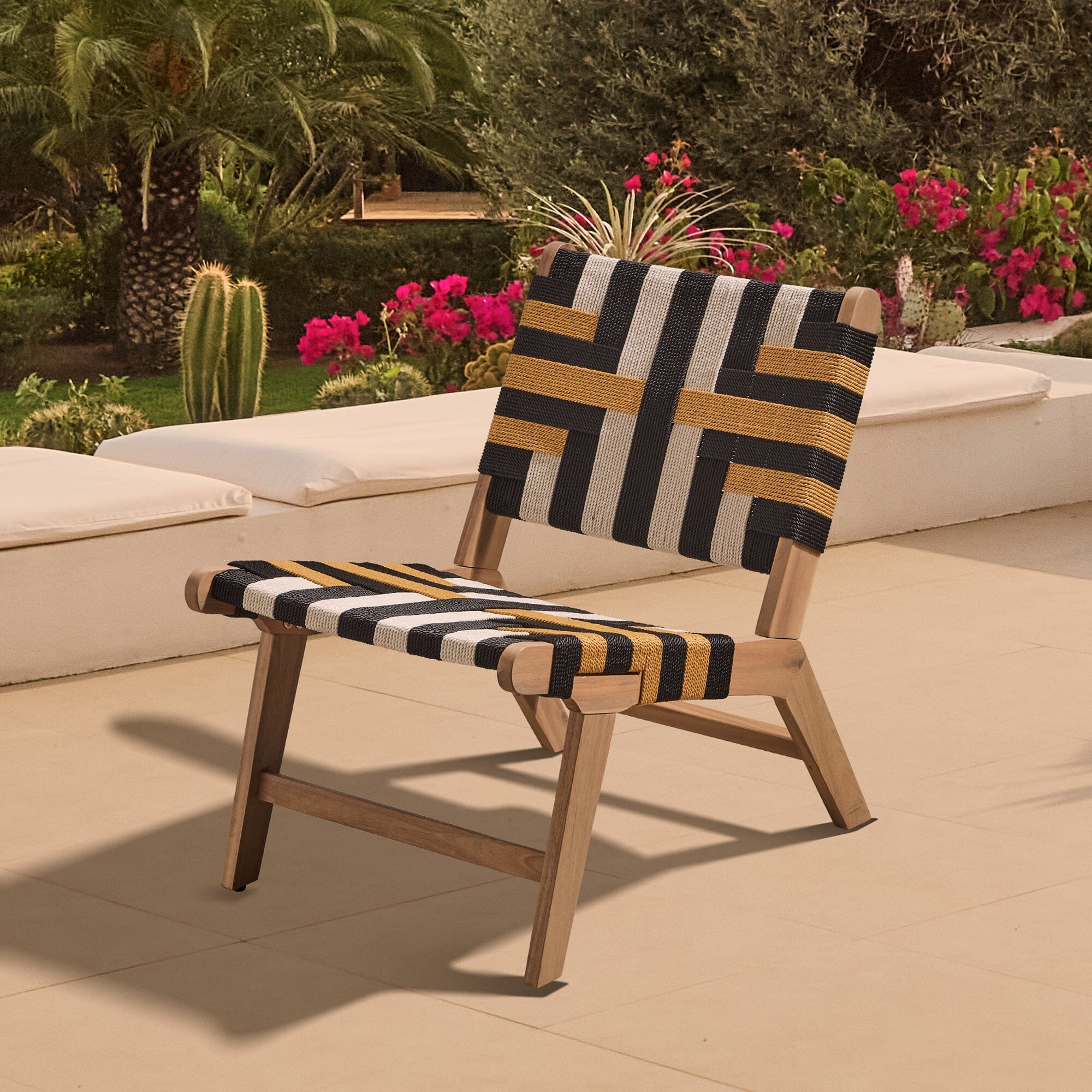 Saffron White Acacia Occasional Garden Chair - Beige/Black/Yellow
