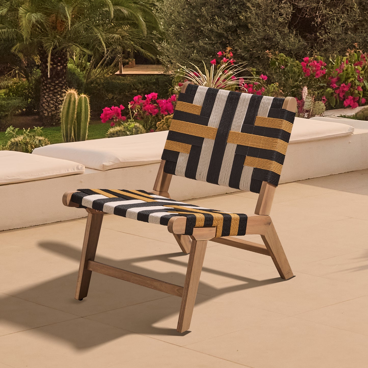Saffron White Acacia Occasional Chair - Beige/Black/Yellow Rope - Laura James