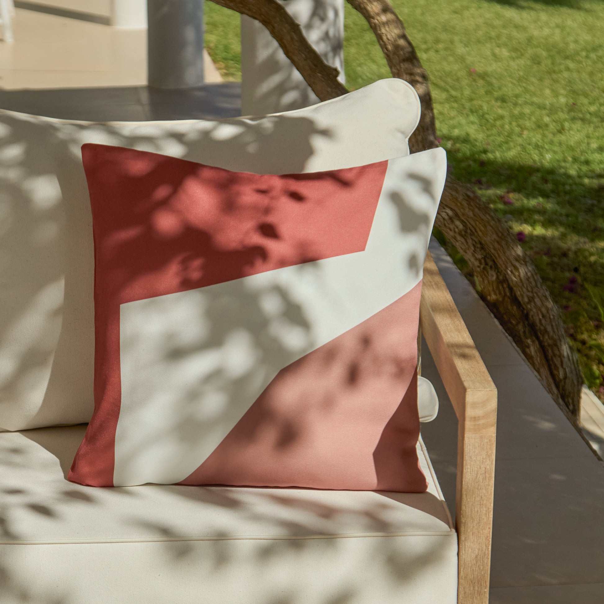 Salcombe 50x50cm Outdoor Cushion Cover - Paprika and Blush Pink - Laura James