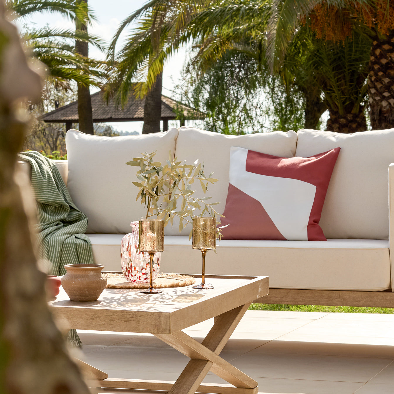 Salcombe 50x50cm Outdoor Cushion Cover - Paprika and Blush Pink - Laura James