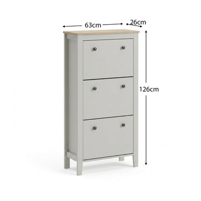 Sandhurst 60cm Three Door Shoe Cabinet - Snow White with Coastal Oak Top - Laura James
