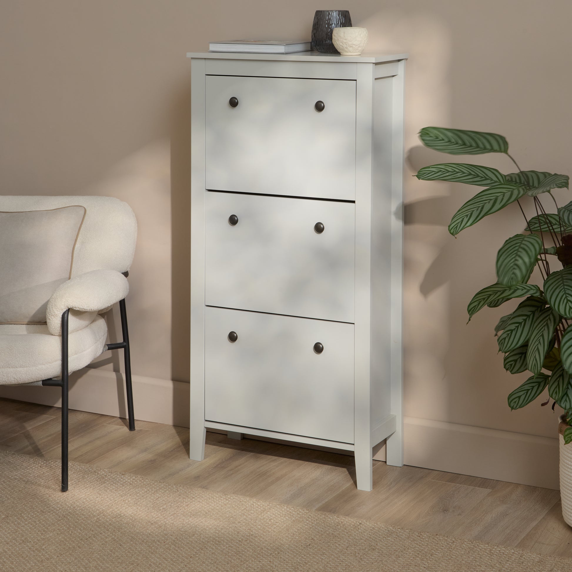Sandhurst 60cm Three Door Shoe Cabinet - Mist Grey - Laura James