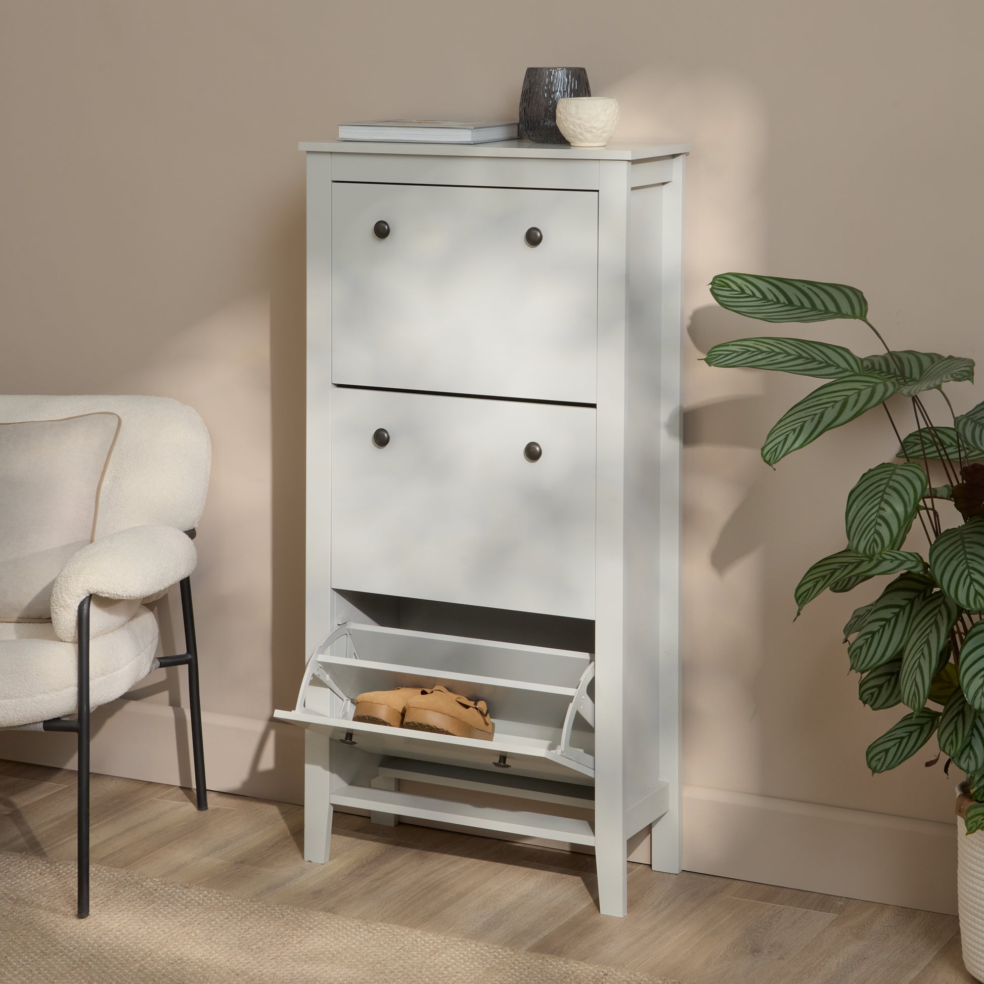 Sandhurst 60cm Three Door Shoe Cabinet - Mist Grey - Laura James