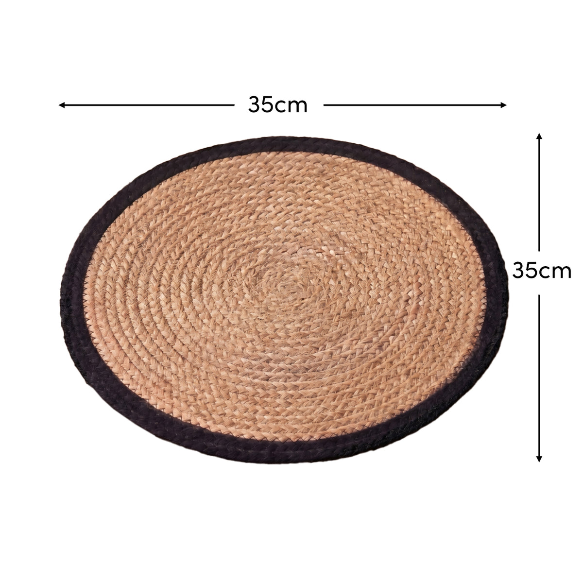 Satara 35cm Round Jute Placemats - Set of 4 - Whitewash with Black Border
