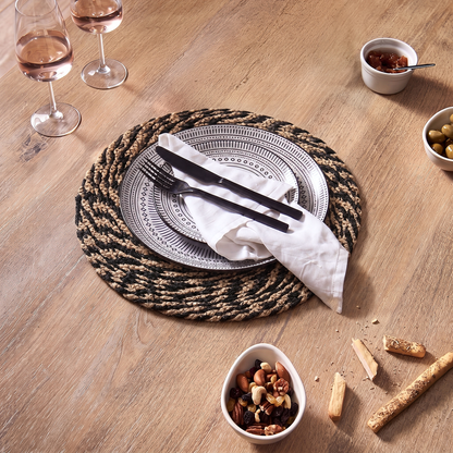 Satara 35cm Round Jute Placemats - Set of 4 - Whitewash & Black Marl