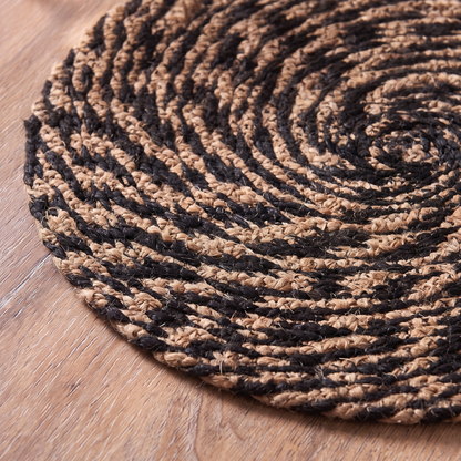 Satara 35cm Round Jute Placemats - Set of 4 - Whitewash & Black Marl