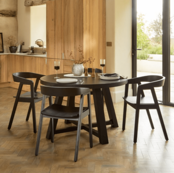Amelia Black Oak Oval Extending Dining Table Set - 4 Seater - Ella Black Oak Carver Chairs - Laura James