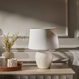 Selham 30cm Ceramic Lamp Base - Rustic White with Coningsby 35cm Cotton Lamp Shade - Snow White - Laura James
