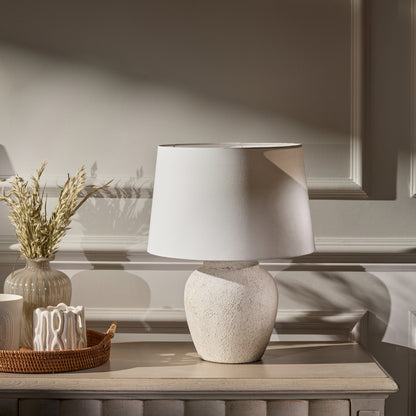 Selham 30cm Rustic White Ceramic Lamp Base & Coningsby Snow White Cotton Lampshade - 35cm - Laura James 