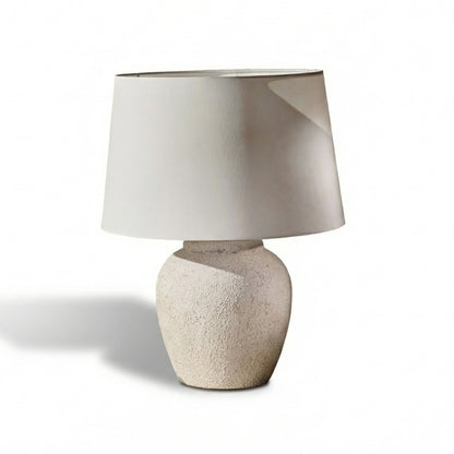 Selham 30cm Rustic White Ceramic Lamp Base & Coningsby Snow White Cotton Lampshade - 35cm