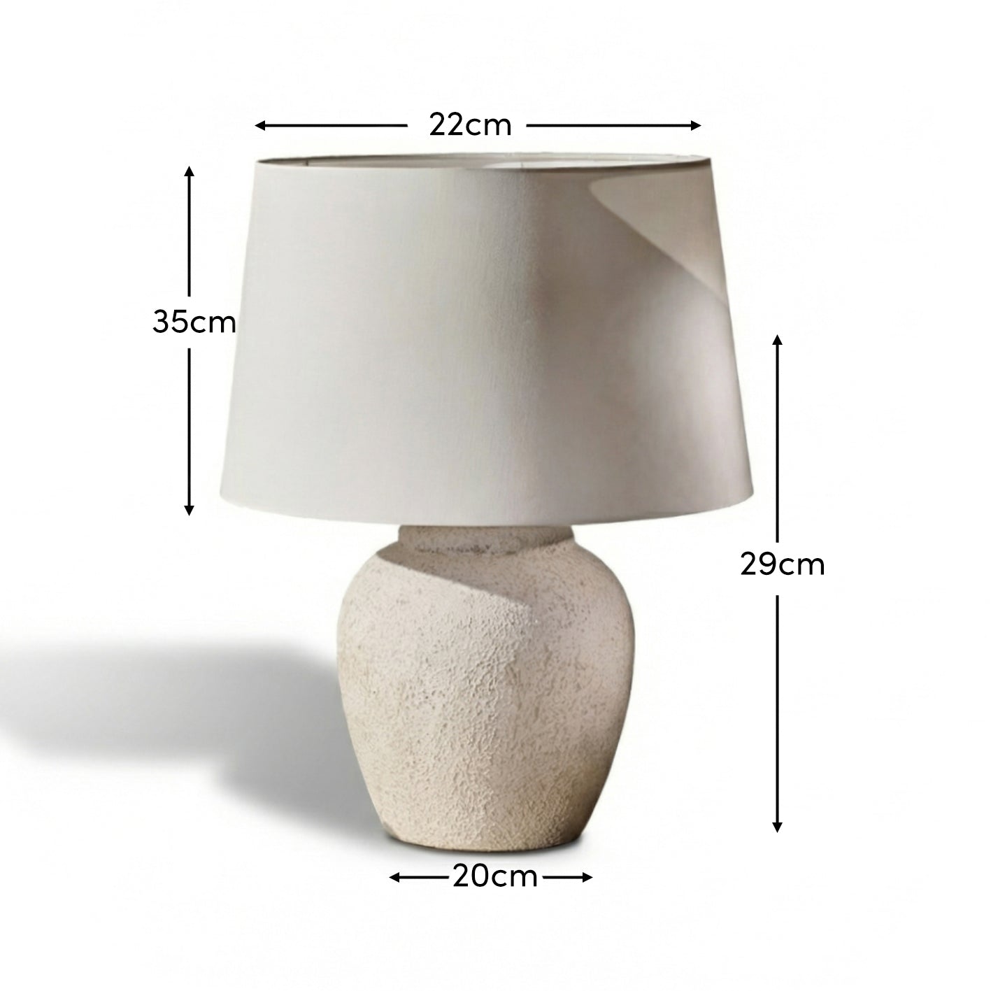Selham 30cm Rustic White Ceramic Lamp Base & Coningsby Snow White Cotton Lampshade - 35cm - Laura James 