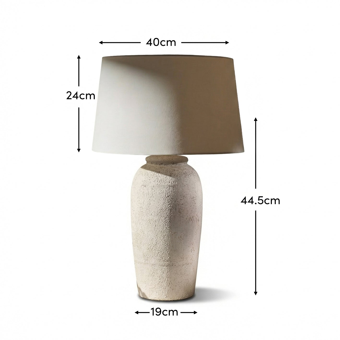 Selham 47cm Rustic White Ceramic Lamp Base & Coningsby Snow White Cotton Lampshade - 40cm - Laura James 