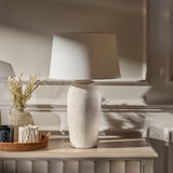 Selham 47cm Rustic White Ceramic Lamp Base & Coningsby Snow White Cotton Lampshade - 40cm - Laura James 
