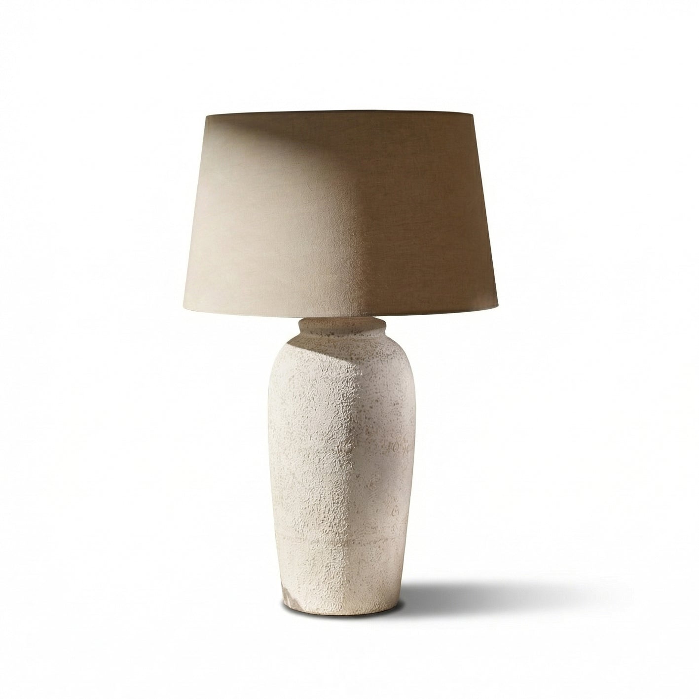 Selham 47cm Ceramic Lamp Base - Rustic White with Coningsby 40cm Cotton Lamp Shade - Taupe