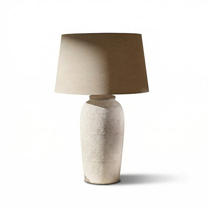 Selham 47cm Ceramic Lamp Base - Rustic White with Coningsby 40cm Cotton Lamp Shade - Taupe