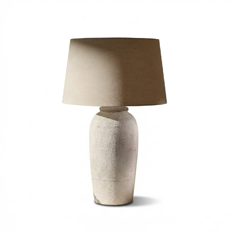 Selham 47cm Rustic White Ceramic Lamp Base & Coningsby Taupe Cotton Lampshade - 40cm - Laura James 