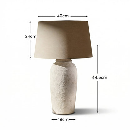 Selham 47cm Ceramic Lamp Base - Rustic White with Coningsby 40cm Cotton Lamp Shade - Taupe