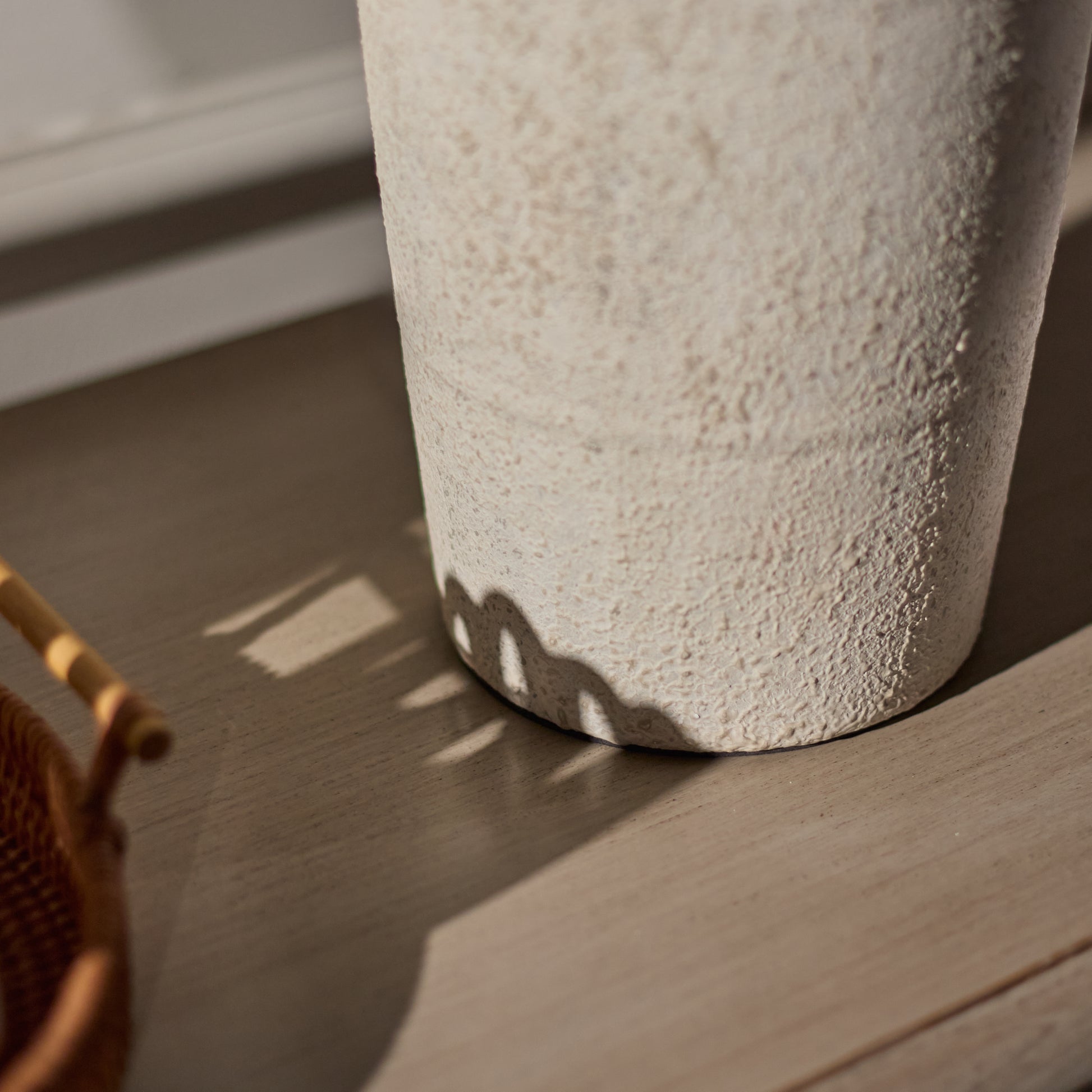 Selham 47cm Ceramic Lamp Base - Rustic White with Coningsby 40cm Cotton Lamp Shade - Taupe