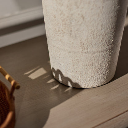 Selham 47cm Ceramic Lamp Base - Rustic White with Coningsby 40cm Cotton Lamp Shade - Taupe