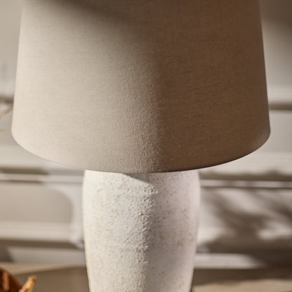 Selham 47cm Ceramic Lamp Base - Rustic White with Coningsby 40cm Cotton Lamp Shade - Taupe