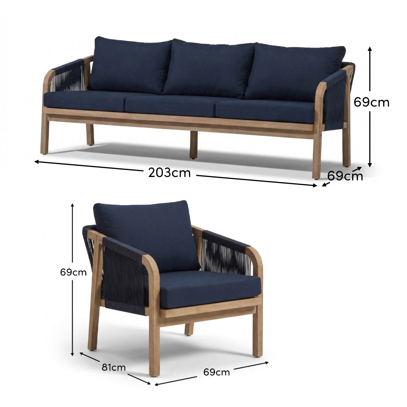 Shiro 5 Seater Garden Sofa - Navy