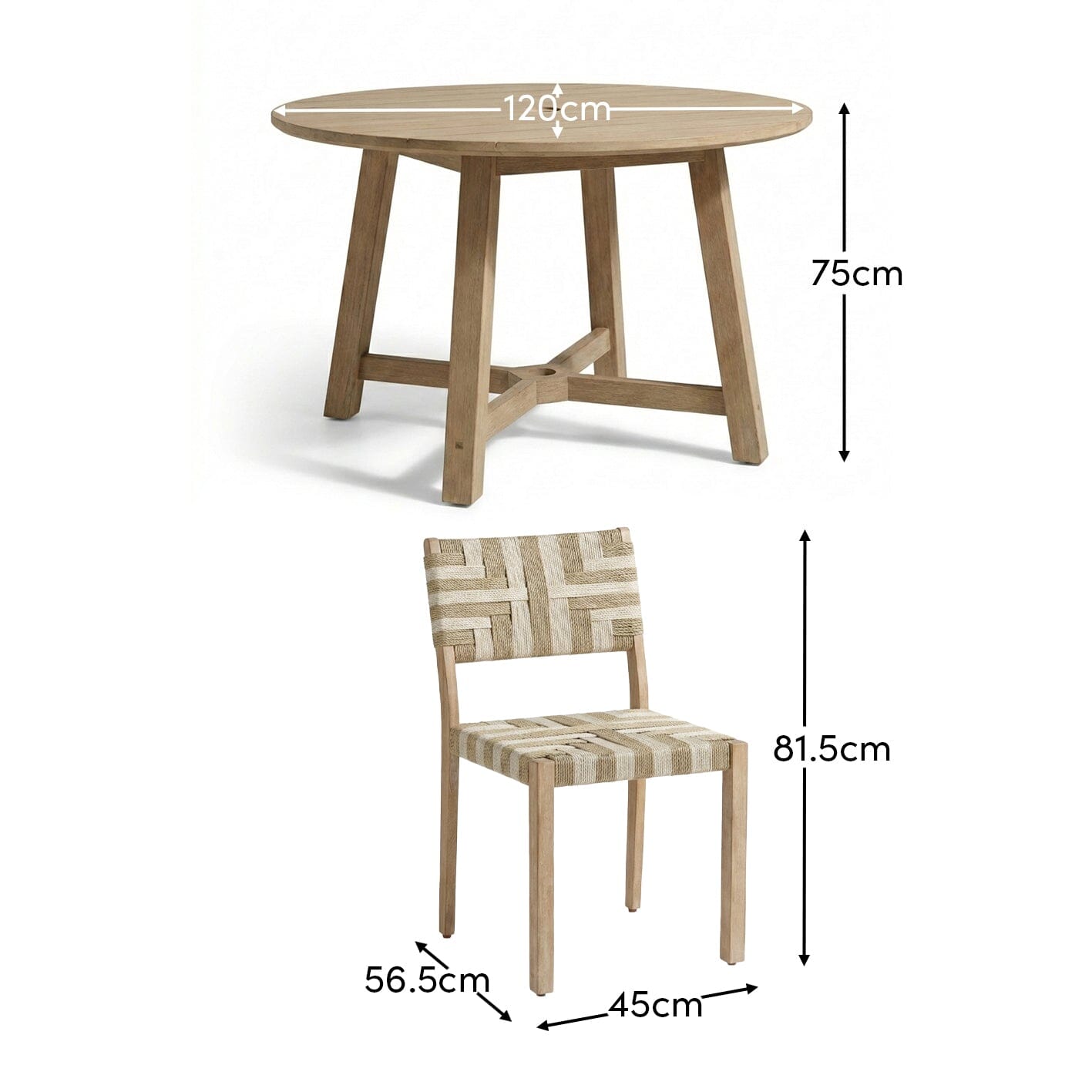 Shiro 4 Seater Round Wooden Garden Dining Set with Saffron Natural/Beige Dining Chairs - Laura James