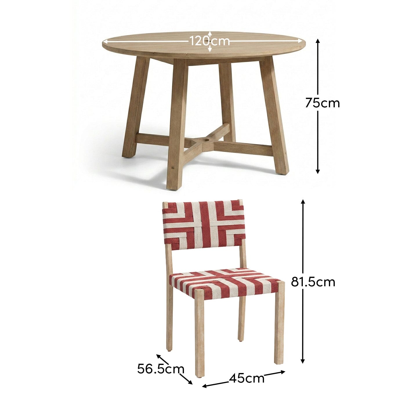 Shiro 4 Seater Round Wooden Garden Dining Set with Saffron Paprika/Beige Dining Chairs - Laura James