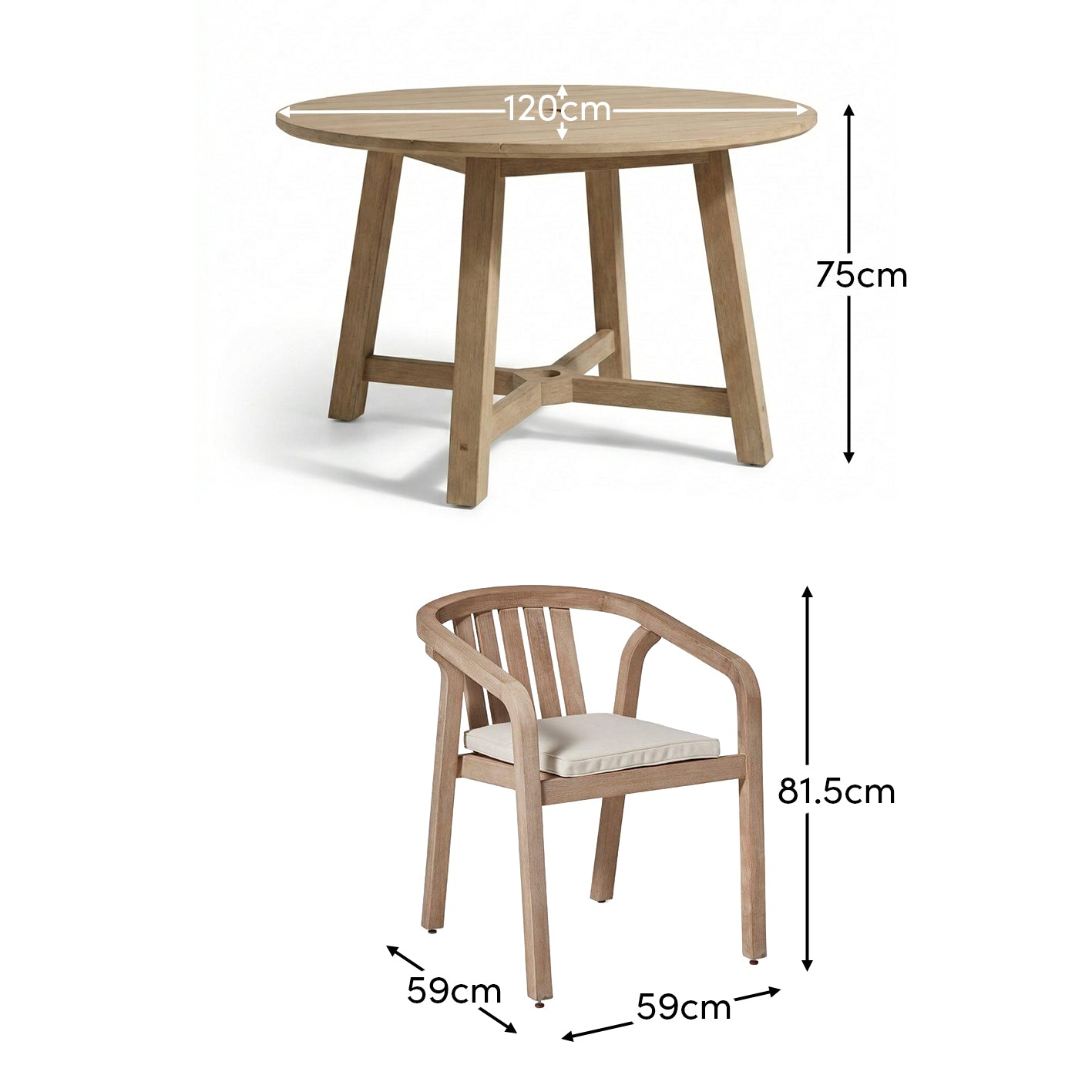 Shiro 4 Seater Round Wooden Garden Dining Set with Shiro Dining Chairs - 120cm - Laura James