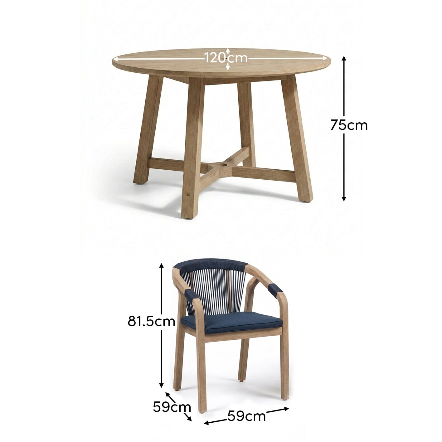 Shiro Navy Rope Wooden Garden Chairs - Set of 2 - Laura James