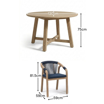 Shiro Navy Rope Wooden Garden Chairs - Set of 2 - Laura James