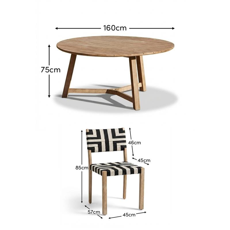 Shiro 6 Seater Round Wooden Garden Dining Set with Saffron Dining Chairs - Black/Beige - Laura James