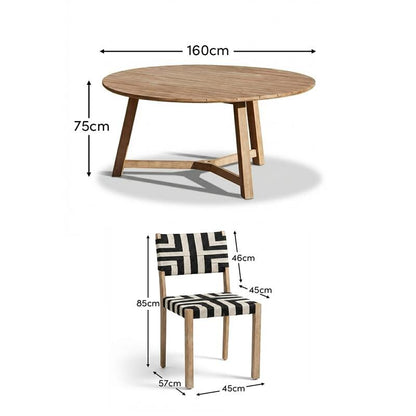 Shiro 6 Seater Round Wooden Garden Dining Set with Saffron Dining Chairs - Black/Beige - Laura James
