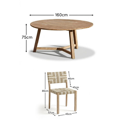 Shiro 6 Seater Round Wooden Garden Dining Set with Saffron Dining Chairs - Natural/Beige - Laura James