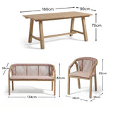 Shiro 6 Seater Wooden Garden Dining Set with 2 Shiro Benches & 2 Shiro Chairs - Pink Rope - Laura James